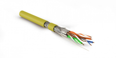 Кабель витая пара Hyperline SFTP4-C7-P26-IN-LSZH, S/FTP, 4 пар., кат. 7, проводник Ø 0,48мм, AWG26, LSZH (нг(A)-HF), 600МГц, 1м (500м), тип прокладки: внутри зданий, цвет: жёлтый