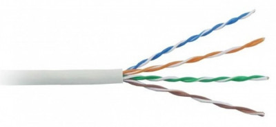 Кабель витая пара TWT XS, U/UTP, 4 пар., кат. 5е, проводник Ø 0,51мм, AWG24, PVC, 100МГц, 1м (бухта 305м), тип прокладки: внутри зданий, цвет: серый