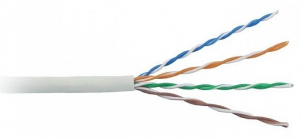 Кабель витая пара TWT XS, U/UTP, 4 пар., кат. 5е, проводник Ø 0,51мм, AWG24, PVC, 100МГц, 1м (бухта 305м), тип прокладки: внутри зданий, цвет: серый