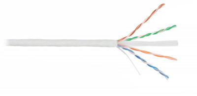 Кабель витая пара Nikolan, U/UTP, 4 пар., кат. 6, AWG23, LSZH, 250МГц, 1м (барабан 305м), тип прокладки: внутри зданий, цвет: белый