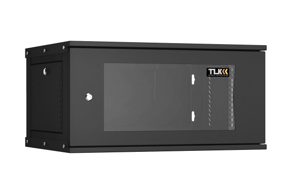 Шкаф телекоммуникационный настенный TLK Lite, 19", 6U, 303х600х450 мм (ВхШхГ), дверь: стекло, боковая панель: сплошная съемная, разборный, цвет: чёрный