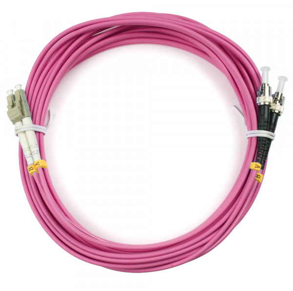 Коммутационный шнур оптический BNH Tight Buffer, Duplex ST/LC (UPC/UPC), OM4 50/125, LSNH, Ø 3мм, 3м, цвет: маджента, (B660.2-LC-ST-OM4-3-LSZH)