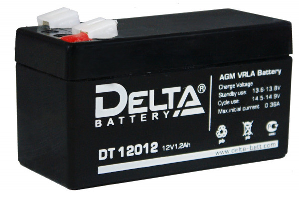 Аккумулятор для ИБП Delta Battery DT, 59х44х97 мм (ВхШхГ),  Необслуживаемый свинцово-кислотный,  12V/1,2 Ач, цвет: чёрный, (DT 12012)