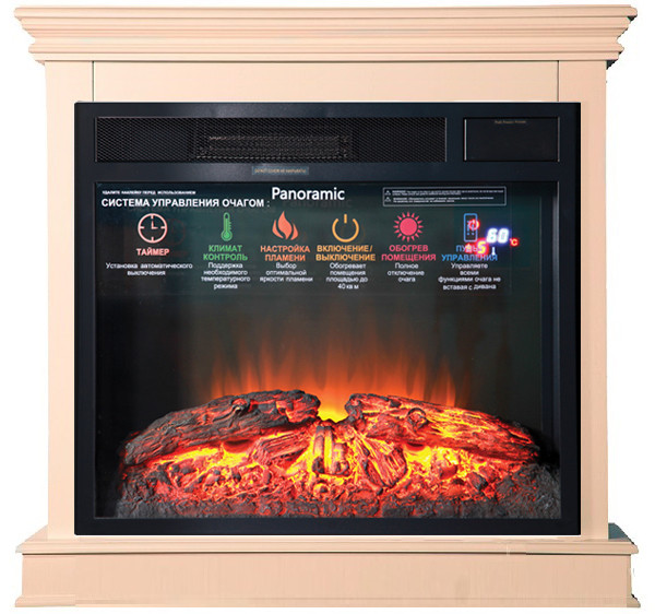 Электрокамин с классическим очагом 3D InterFlame Вирго (бежевый) очагом Foton 23 LED FX