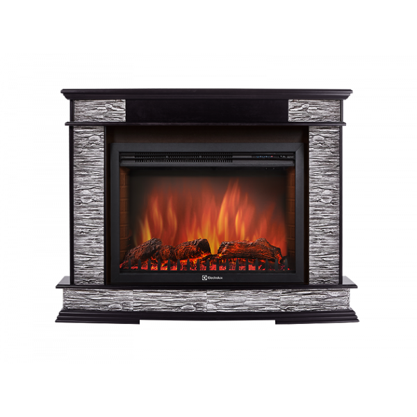 Электрокамин с широким очагом 2D Electrolux EFP/P-2520LS с порталом Firelight Scala 25 сланец скалистый серый, шпон венге
