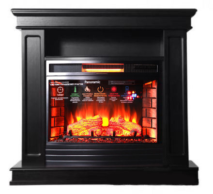 Электрокамин с широким очагом 2D InterFlame Стаффорд универсальная полка (венге) с очагом Panoramic 25 LED FX QZ