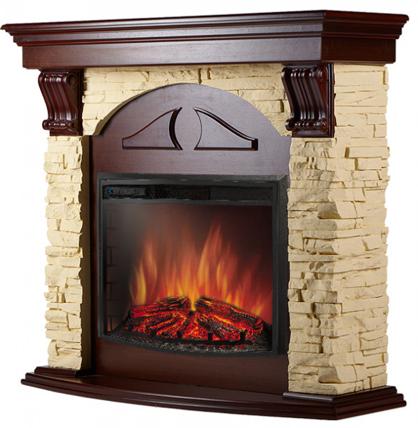 Электрокамин с широким очагом 3D Electrolux EFP/P-2620RLS с порталом Firelight Torre 26/30S камень слоновая кость, шпон темный дуб
