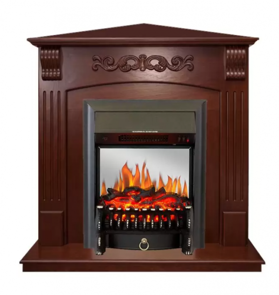 Электрокамин с классическим очагом 2D Royal Flame Sorrento угл.(Орех) c очагом Fobos FX Black/Brass