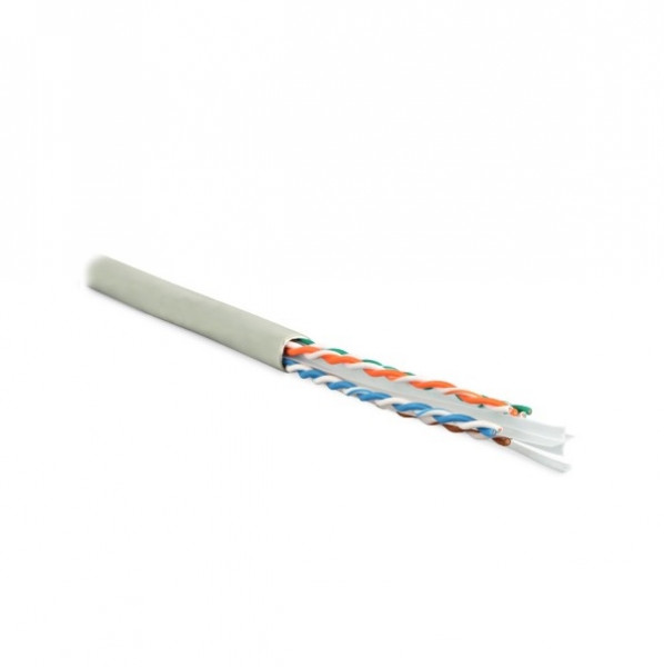 Кабель витая пара Hyperline, U/UTP, 4 пар., кат. 6, проводник Ø 0,55мм, AWG23, LSZH, 250МГц, 1м (305м), тип прокладки: внутри зданий, цвет: серый