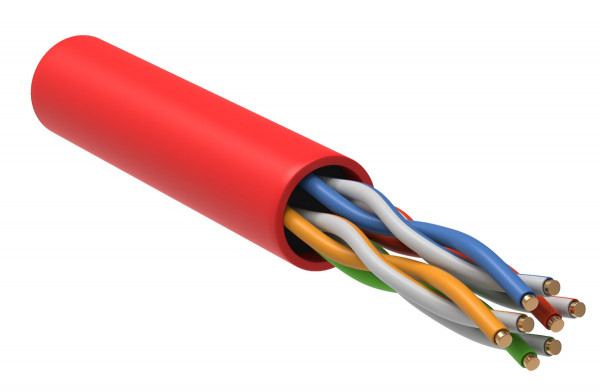 Кабель витая пара ITK, U/UTP, 4 пар., кат. 5е, проводник Ø 0,51мм, AWG24, LSZH (нг(A)-HF), 100МГц, 1м (коробка 305м), (рипкорд), тип прокладки: внутри зданий, цвет: красный