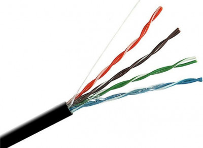 Кабель витая пара Lanmaster, F/UTP, 4 пар., кат. 5е, проводник Ø 0,51мм, AWG24, PE, 200МГц, 1м (бухта 305м), тип прокладки: снаружи зданий, цвет: чёрный