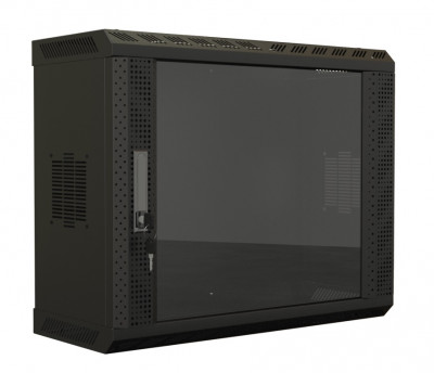 Шкаф телекоммуникационный настенный Hyperline TWS, 19", 9U, 480х600х250 мм (ВхШхГ), дверь: стекло, боковая панель: сплошная несъемная, разборный, цвет: чёрный