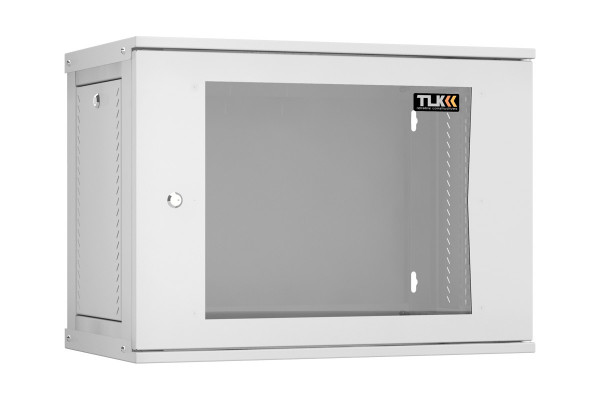 Шкаф телекоммуникационный настенный TLK Lite, 19", 9U, 436х600х350 мм (ВхШхГ), дверь: стекло, боковая панель: сплошная съемная, разборный, цвет: серый