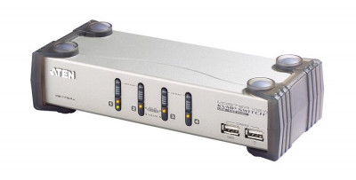 Переключатель KVM Aten, портов: 4 х SPHD-15, 55,5х88х210 мм (ВхШхГ), USB, PS/2, цвет: металл