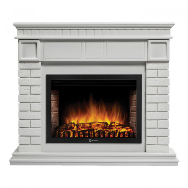 Электрокамин с широким очагом 2D Electrolux EFP/P-2520LS с порталом Firelight Bricks 25 камень белый, белая эмаль