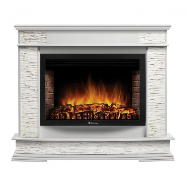 Электрокамин с широким очагом 2D Electrolux EFP/P-2720RLS с порталом Firelight Scala 25 сланец скалистый белый шпон белый дуб