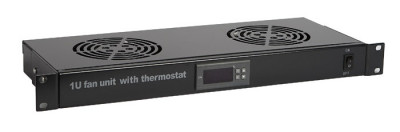 Вентиляторный модуль Hyperline TRFA-MICR, термостат, 220V, 1U, 38х482х170 мм (ВхШхГ), вентиляторов: 2, поток: 136 м3/ч, для шкафов, цвет: чёрный