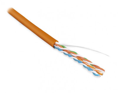 Кабель витая пара Hyperline, U/UTP, 4 пар., кат. 5е, проводник Ø 0,51мм, AWG24, LSZH, 100МГц, 1м (305м), тип прокладки: внутри зданий, цвет: оранжевый