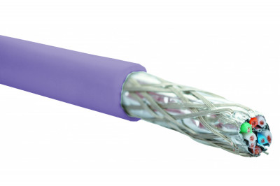 Кабель витая пара Eurolan, S/FTP, 4 пар., кат. 6A, проводник Ø 0,56мм, нг(А)-LSLTx, 1м (катушка 500м), тип прокладки: внутри зданий, цвет: фиолетовый