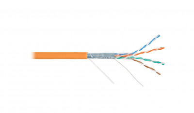Кабель витая пара Nikolan, F/UTP, 4 пар., кат. 5е, проводник Ø 0,49мм, AWG24, LSZH (нг(A)-HF), 100МГц, 1м (коробка 305м), тип прокладки: внутри зданий, цвет: оранжевый