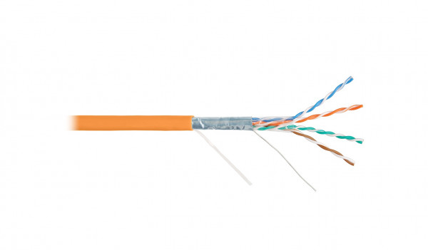 Кабель витая пара Nikolan, F/UTP, 4 пар., кат. 5е, проводник Ø 0,49мм, AWG24, LSZH (нг(A)-HF), 100МГц, 1м (коробка 305м), тип прокладки: внутри зданий, цвет: оранжевый