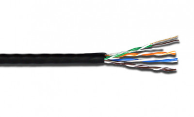 Кабель витая пара Lanmaster, U/UTP, 4 пар., кат. 5е, проводник Ø 0,51мм, AWG24, PE, 100МГц, 1м (коробка 305м), тип прокладки: снаружи зданий, цвет: чёрный