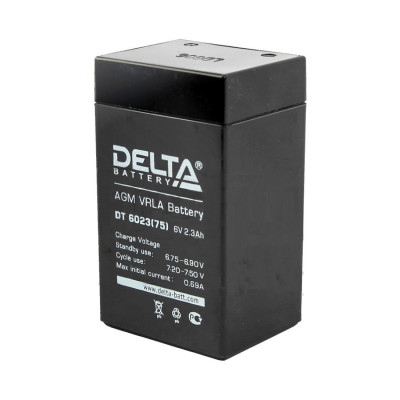 Аккумулятор для ИБП Delta Battery DT, 75х37х43 мм (ВхШхГ),  Необслуживаемый свинцово-кислотный,  6V/2,3 Ач, цвет: чёрный, (DT 6023 (75))