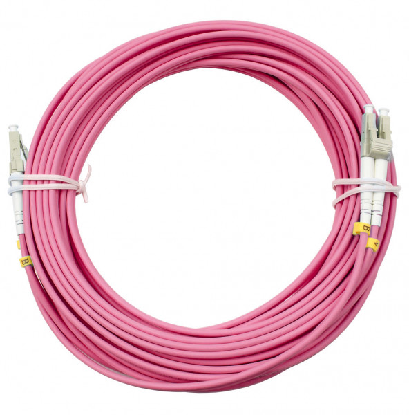 Коммутационный шнур оптический Cabeus Tight Buffer, Duplex LC/LC (UPC/UPC), OM4 50/125, LSZH, Ø 3мм, 15м, цвет: маджента, (FOP-50-OM4-LC-LC-15m)