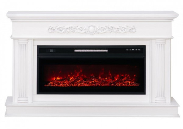 Линейный электрокамин Elekam Gloria Plus белый с очагом Pulsar 38