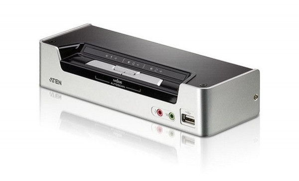 Переключатель KVM Aten, портов: 2, 45х73х205 мм (ВхШхГ), USB, цвет: металл