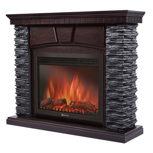 Электрокамин с широким очагом 2D Electrolux EFP/P-2520LS с порталом Firelight Porto 25 камень черный, шпон венге