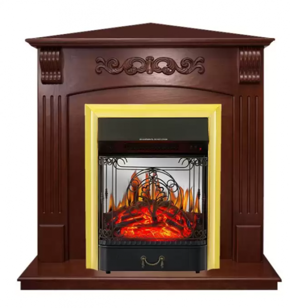 Электрокамин с классическим очагом 2D Royal Flame Sorrento угл.(Орех) c очагом Majestic FX Brass/Black