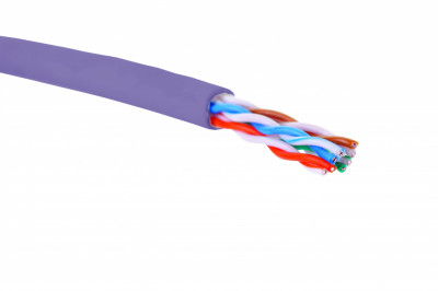 Кабель витая пара Eurolan, U/UTP, 4 пар., кат. 5е, проводник Ø 0,51мм, AWG24, нг(А)-LSLTx, 1м (коробка 305м), тип прокладки: внутри зданий, цвет: фиолетовый