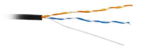 Кабель витая пара TWT, U/UTP, 2 пар., кат. 5е, проводник Ø 0,5мм, AWG24, PE, 100МГц, 1м (бухта 305м), тип прокладки: снаружи зданий, цвет: чёрный