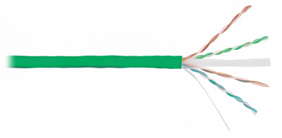 Кабель витая пара Nikolan, U/UTP, 4 пар., кат. 6, AWG23, LSZH, 250МГц, 1м (барабан 305м), тип прокладки: внутри зданий, цвет: зелёный