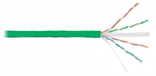 Кабель витая пара Nikolan, U/UTP, 4 пар., кат. 6, AWG23, LSZH, 250МГц, 1м (барабан 305м), тип прокладки: внутри зданий, цвет: зелёный