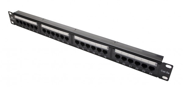 Коммутационная патч-панель Datarex, 19", 1HU, портов: 24 х RJ45, кат. 6, универсальная, неэкр., порты в 1 ряд, цвет: чёрный, (DR-4003)