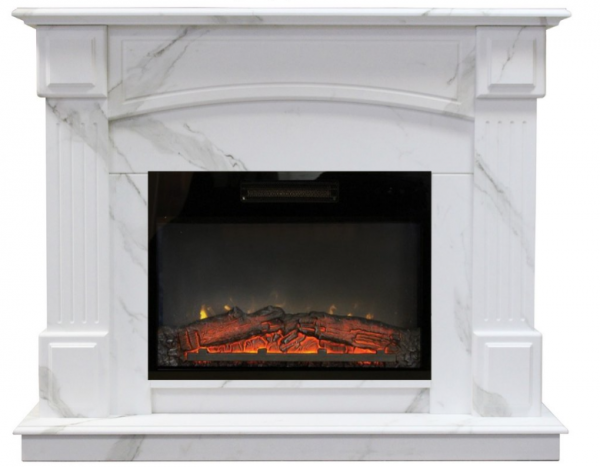 Электрокамин с широким очагом 2D Real-Flame Carolina Marble 25,5/24 WT с очагом Kendal 24