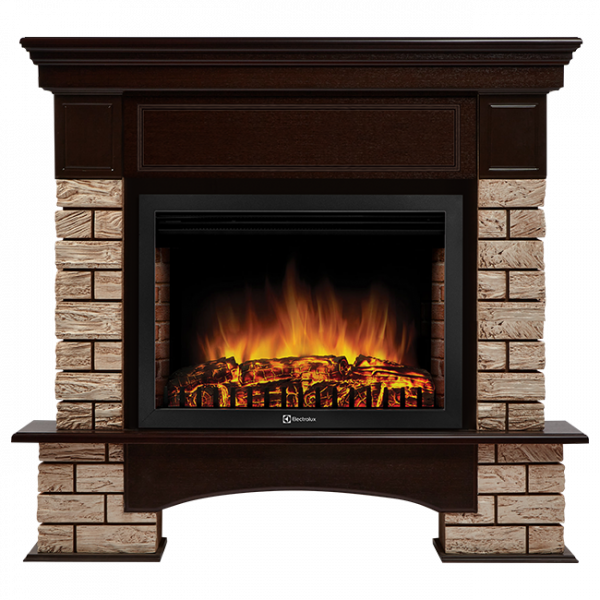 Электрокамин с широким очагом 2D Electrolux EFP/P-2520LS с порталом Firelight Forte Wood 25 камень коричневый, шпон темный дуб