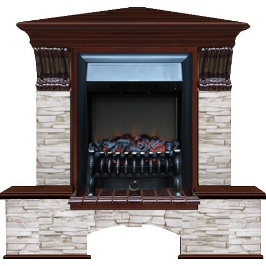 Электрокамин с классическим очагом 2D Glenrich Бостон К угловой (Fobos BL,BR) камень-Мисхор/цвет-Красное дерево
