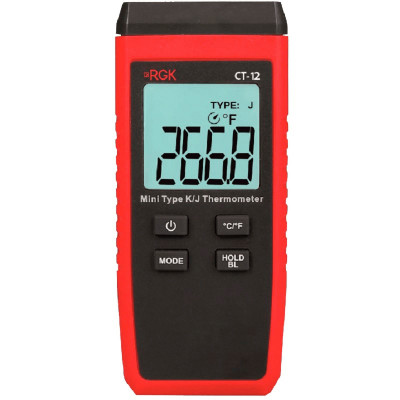 Термометр RGK, (CT-12 + поверка), с дисплеем, питание: батарейки, корпус: пластик, двухканальный, (778657)