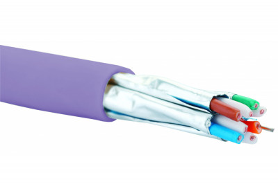 Кабель витая пара Eurolan, U/FTP, 4 пар., кат. 6A, проводник Ø 0,56мм, нг(А)-LSLTx, 1м (катушка 500м), тип прокладки: универсальный, цвет: фиолетовый