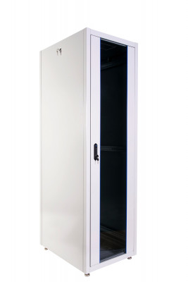 Шкаф телекоммуникационный напольный ЦМО ШТК-Э, IP20, 42U, 1987х600х600 мм (ВхШхГ), дверь: стекло, задняя дверь: металл, боковая панель: сплошная, разборный, цвет: серый, (ШТК-Э-42.6.6-13АА)
