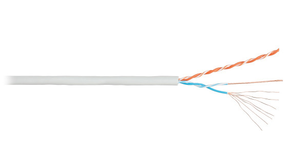 Кабель витая пара Nikolan, U/UTP, 2 пар., кат. 5, проводник Ø 1,4мм, AWG24, LSZH (нг(A)-HF), 100МГц, 1м (коробка 305м), тип прокладки: внутри зданий, цвет: серый