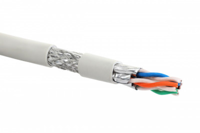 Кабель витая пара Eurolan, S/FTP, 4 пар., кат. 7A, проводник Ø 0,58мм, AWG23, нг(А)-HF, 1м (катушка 500м), тип прокладки: внутри зданий, цвет: белый