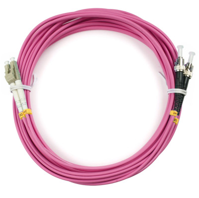 Коммутационный шнур оптический BNH Tight Buffer, Duplex ST/LC (UPC/UPC), OM4 50/125, LSNH, Ø 3мм, 2м, цвет: маджента, (B660.2-LC-ST-OM4-2-LSZH)