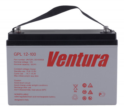 Аккумулятор для ИБП Ventura GPL, 215х329х174 мм (ВхШхГ),  Необслуживаемый свинцово-кислотный,  12V/100 Ач, цвет: серый, (GPL 12-100)