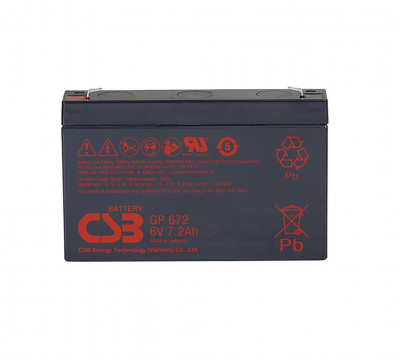 Аккумулятор для ИБП CSB Battery GP, 94,5х34х151 мм (ВхШхГ),  необслуживаемый свинцово-кислотный,  6V/7,2 Ач, (GP 672)
