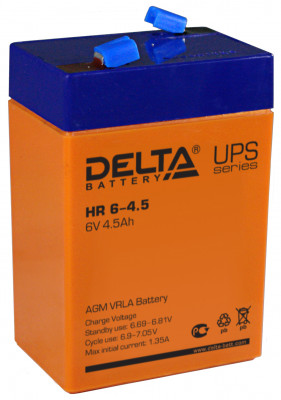 Аккумулятор для ИБП Delta Battery HR, 107х47х70 мм (ВхШхГ),  Необслуживаемый свинцово-кислотный,  6V/4,5 Ач, цвет: оранжевый, (HR 6-4.5)