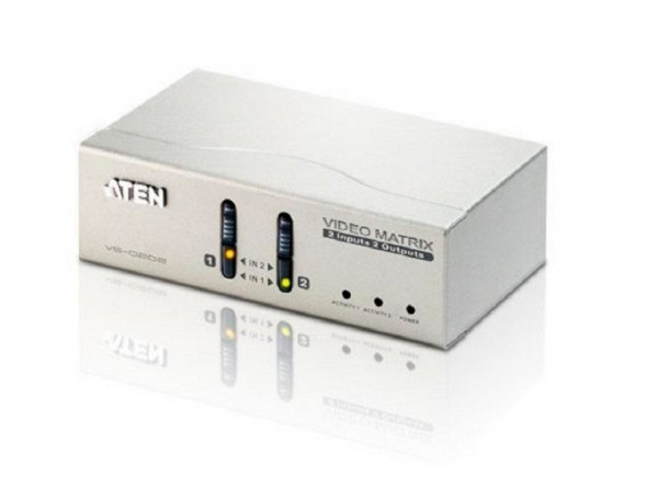 Переключатель KVM Aten, портов: 2 х HDB-15, 45х77х130 мм (ВхШхГ), цвет: металл